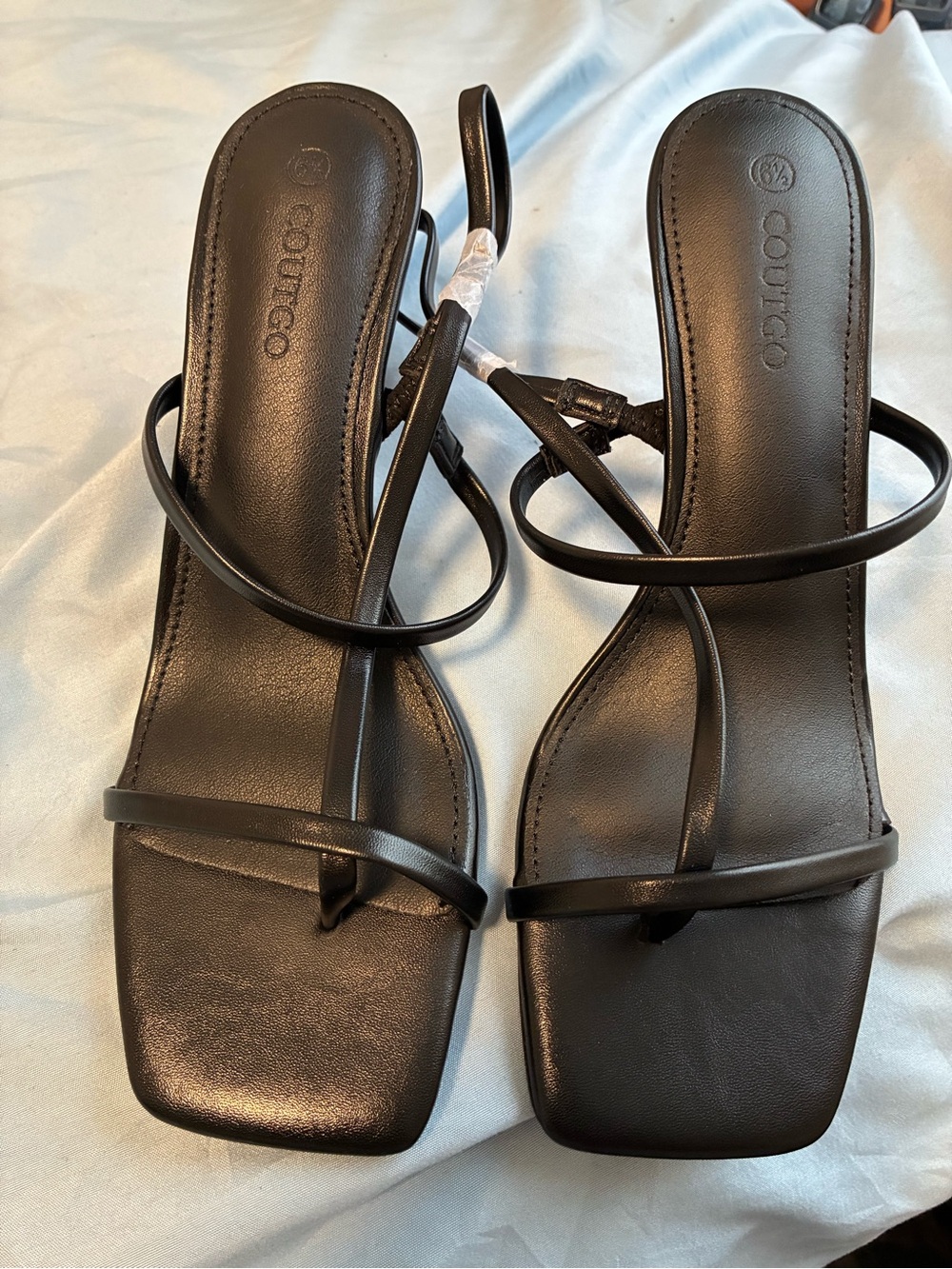 Coutico Black Strappy Square-Toe Heeled Sandals
